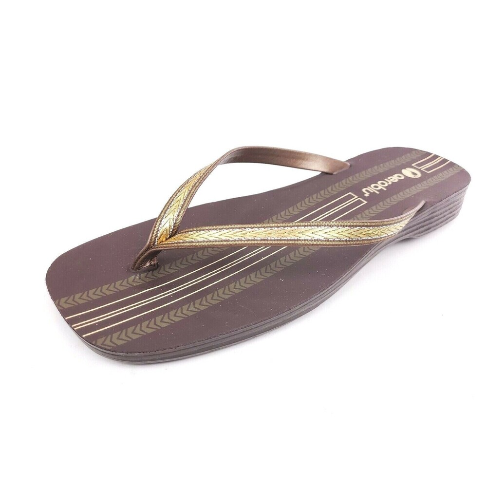 aeroblu Thong Flip Flop Sandals Metallic Glitter Straps Size 38 US 7.5 Gold